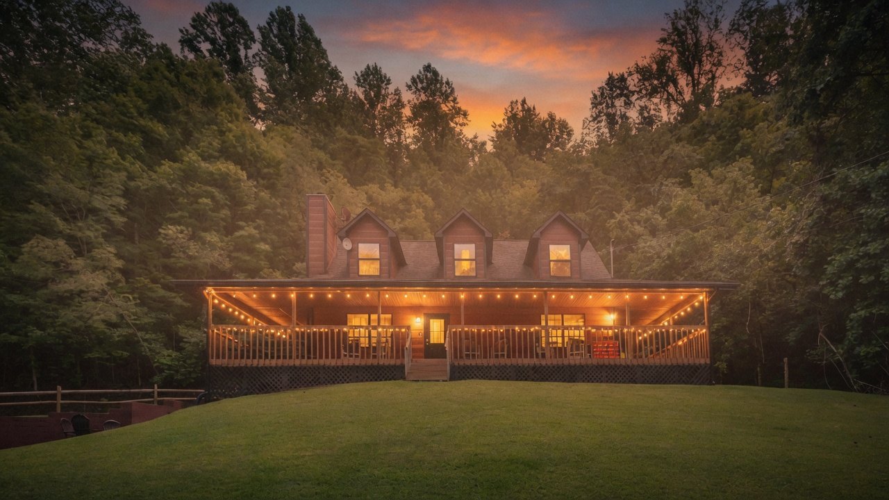 Hidden Hollow Lodge at dusk · Sevierville, TN